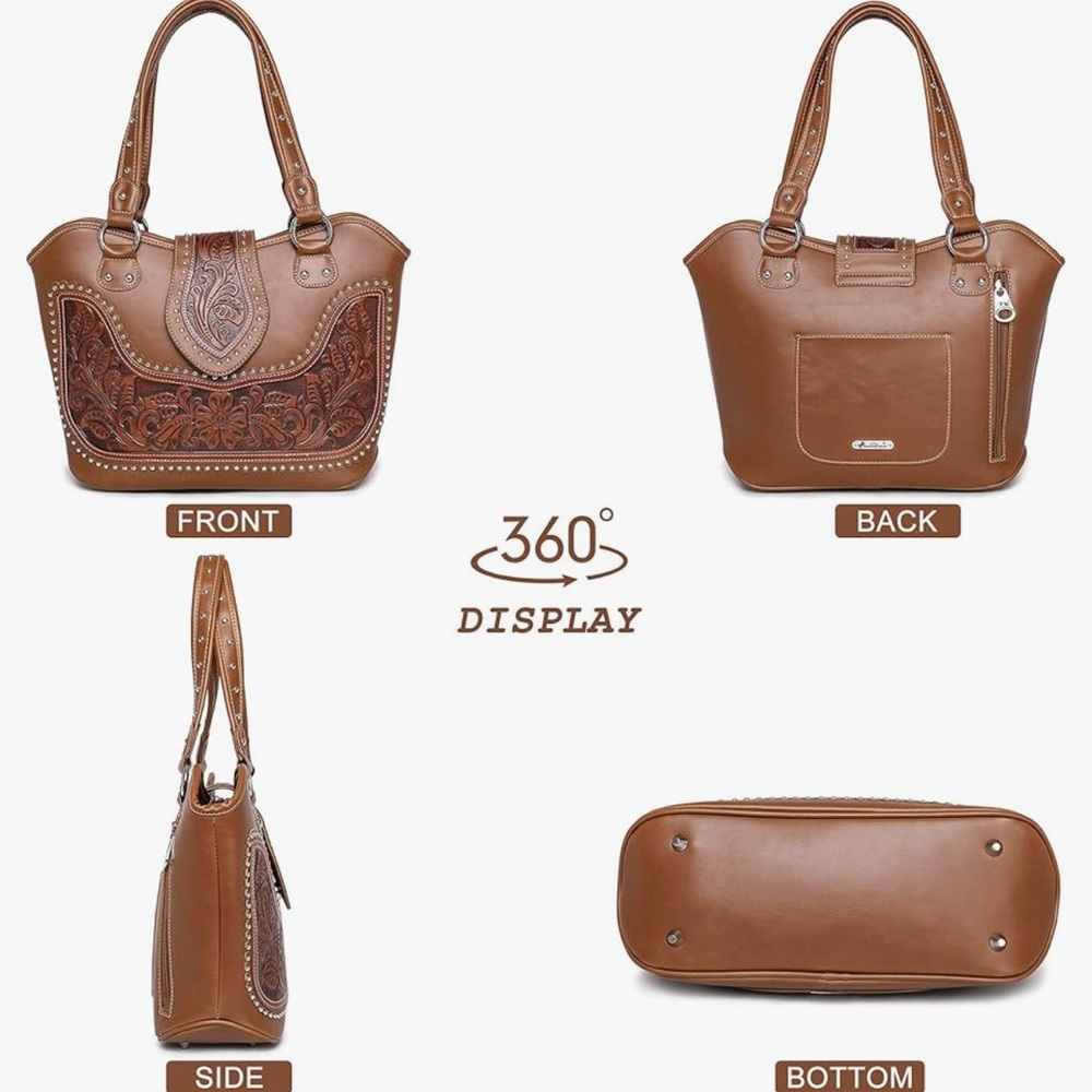 Montana West Brown Shoulder Bag with Tooled Leather Detailing - Picture 7 of 11